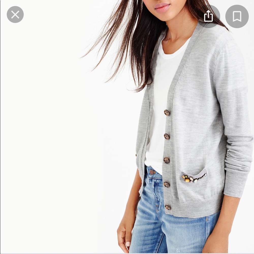 NWOT J. Crew V-Neck Cardigan Sweatwer With Embellished Pocket